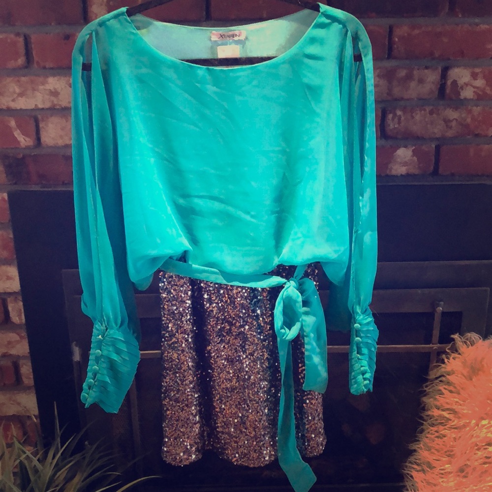 Blue and Silver Sequin Party Dress